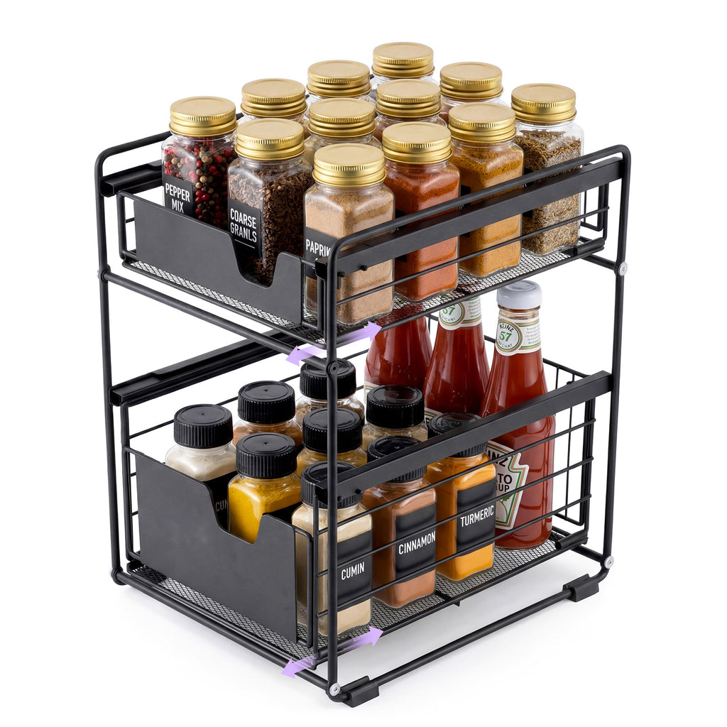 Adivo black countertop pantry organizer with sliding drawers