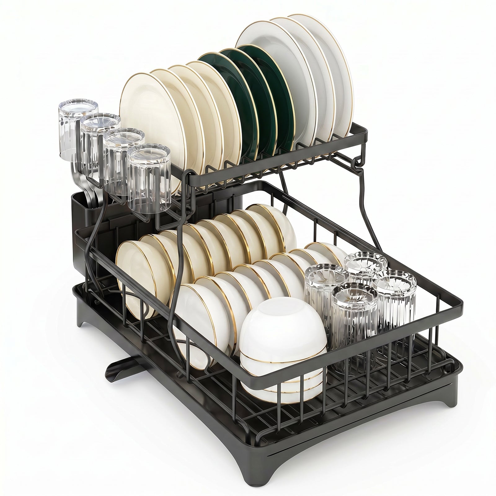 Adivo black 2-tier dish rack
