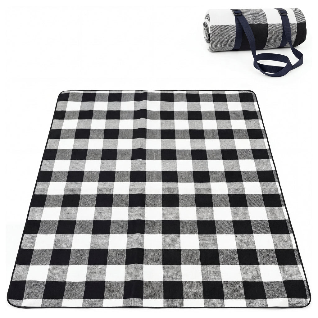Adivo black tartan waterproof picnic blanket