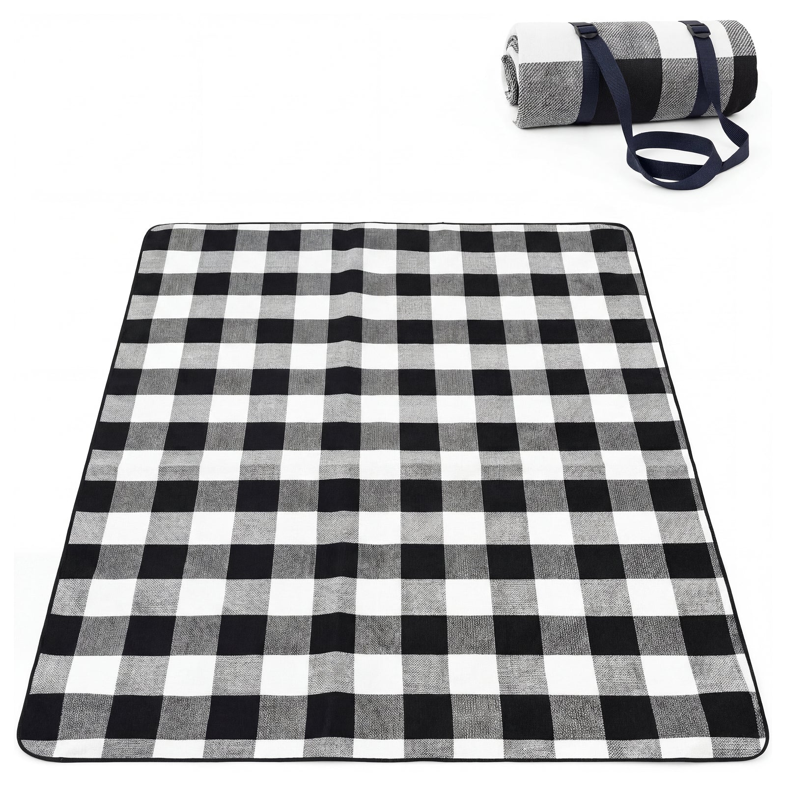 Adivo black tartan waterproof picnic blanket