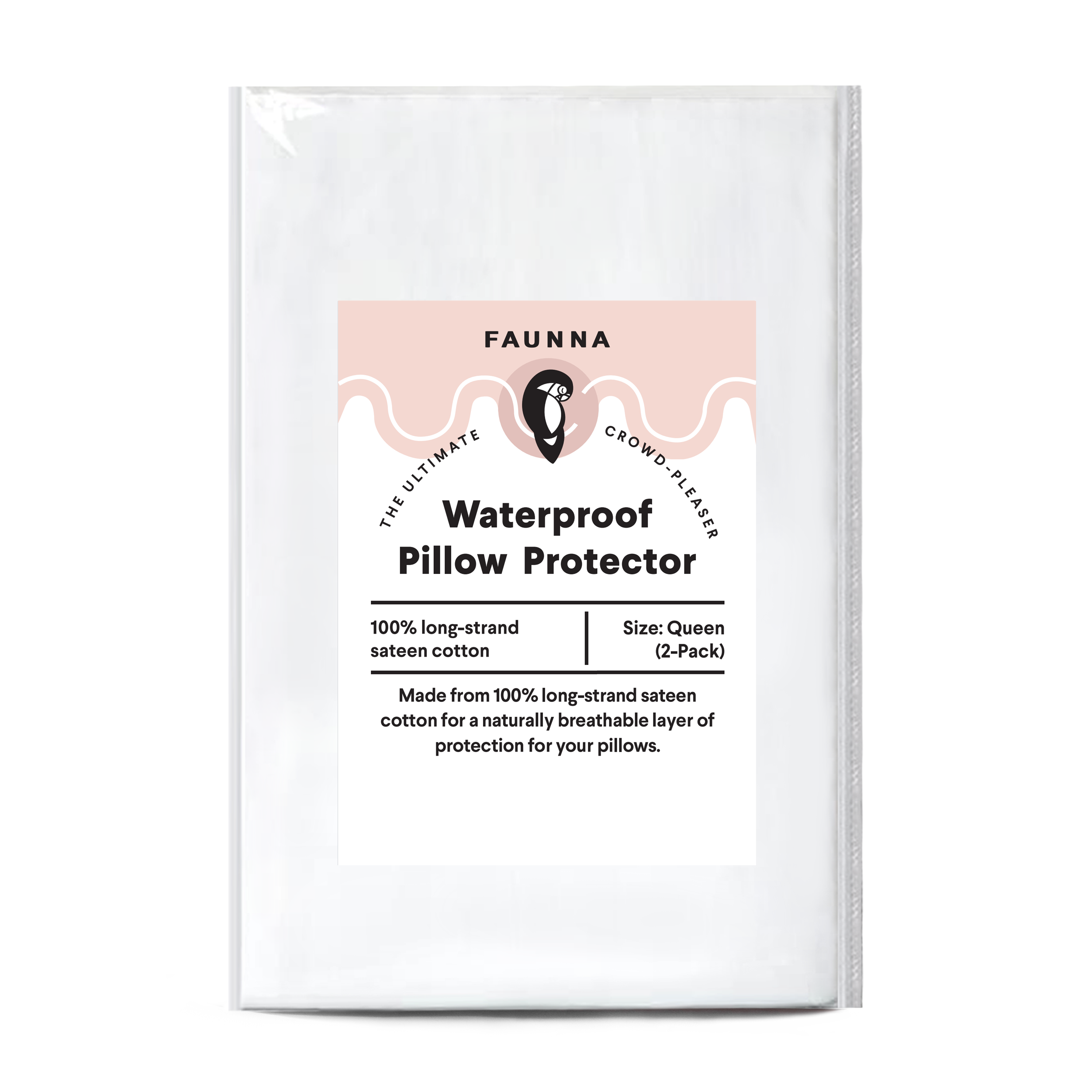 Faunna white waterproof pillow protector Queen 2 Pack package image
