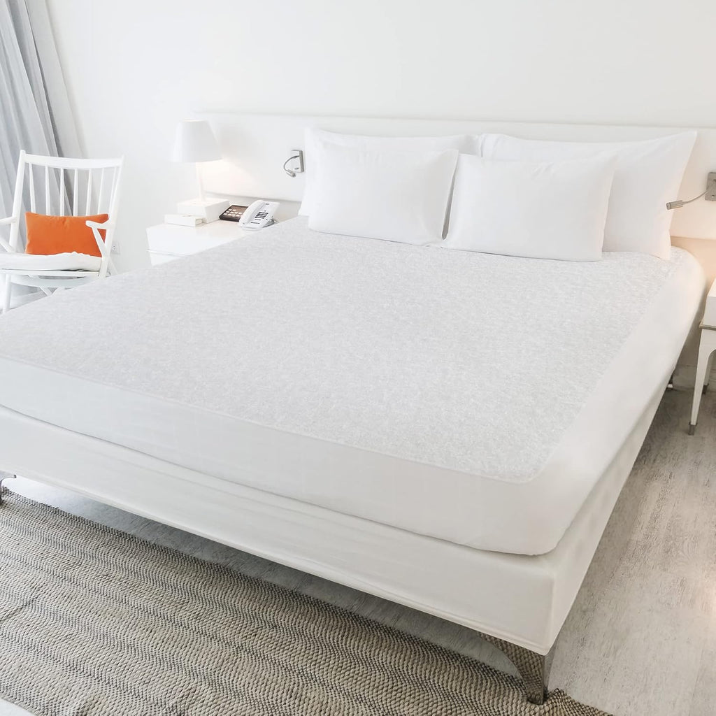 FeelAtHome Waterproof Mattress Cover Twin - 100% Cotton Terry, Soft, Breathable, Noiseless, Fitted Protector, White