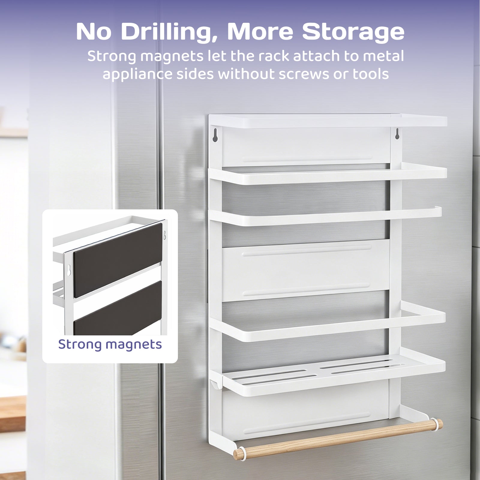 Adivo magnetic fridge rack no-drilling storage feature