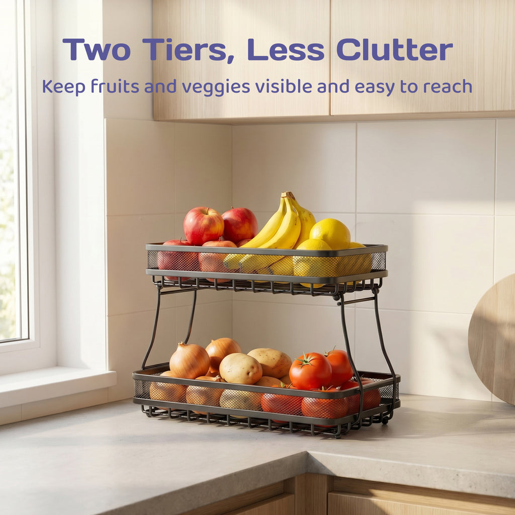 Adivo two-tier fruit basket for less counter clutter