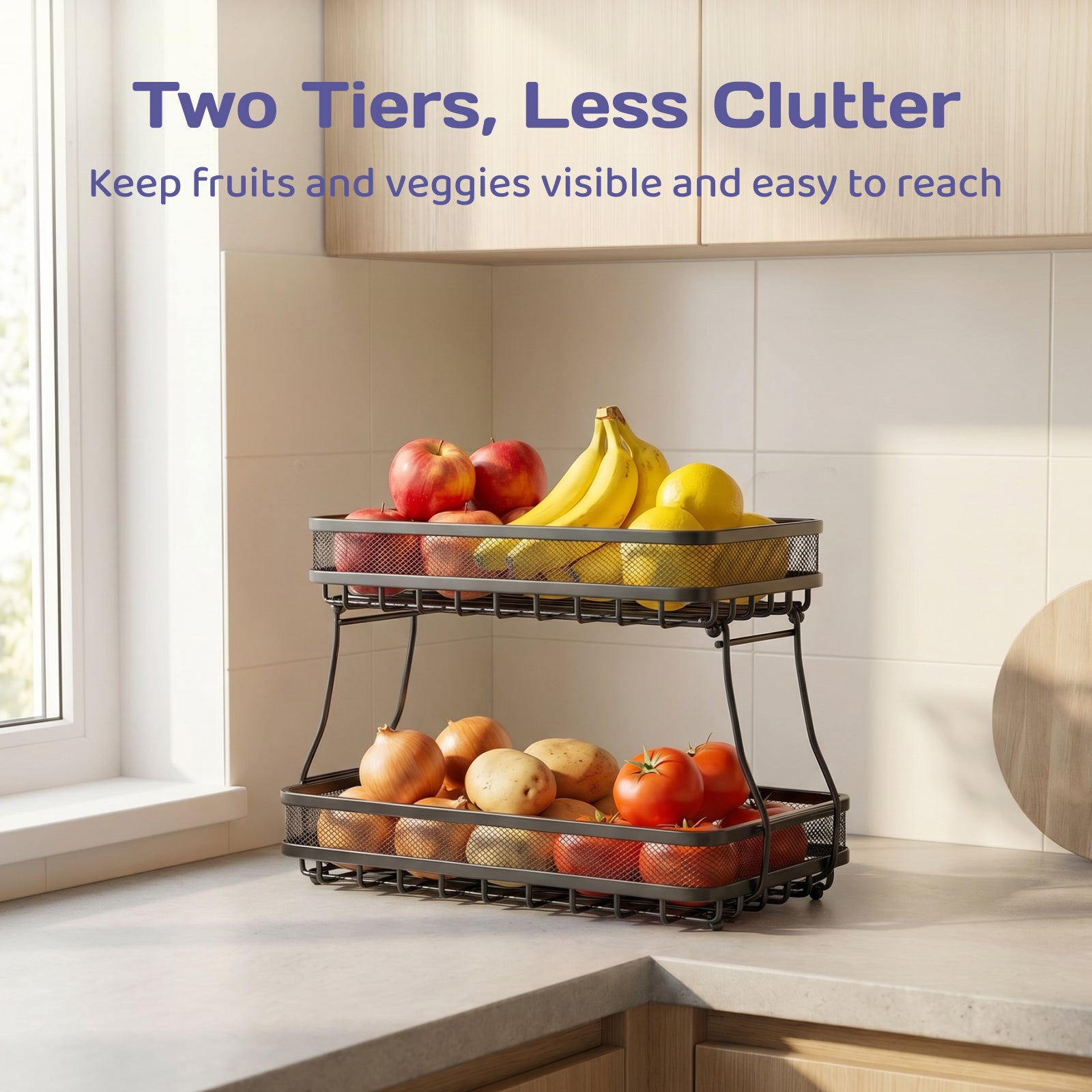 Adivo two-tier fruit basket for less counter clutter