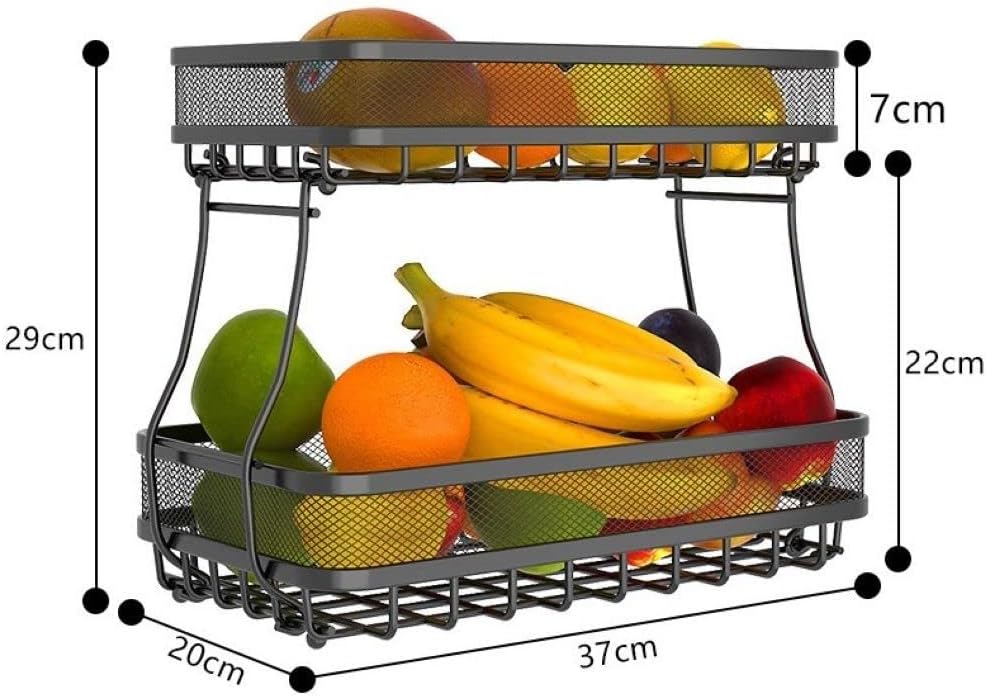 ADIVO 2 Tier Fruit Bowl Carbon Steel Kitchen Fruit and Vegetable Storage Basket
