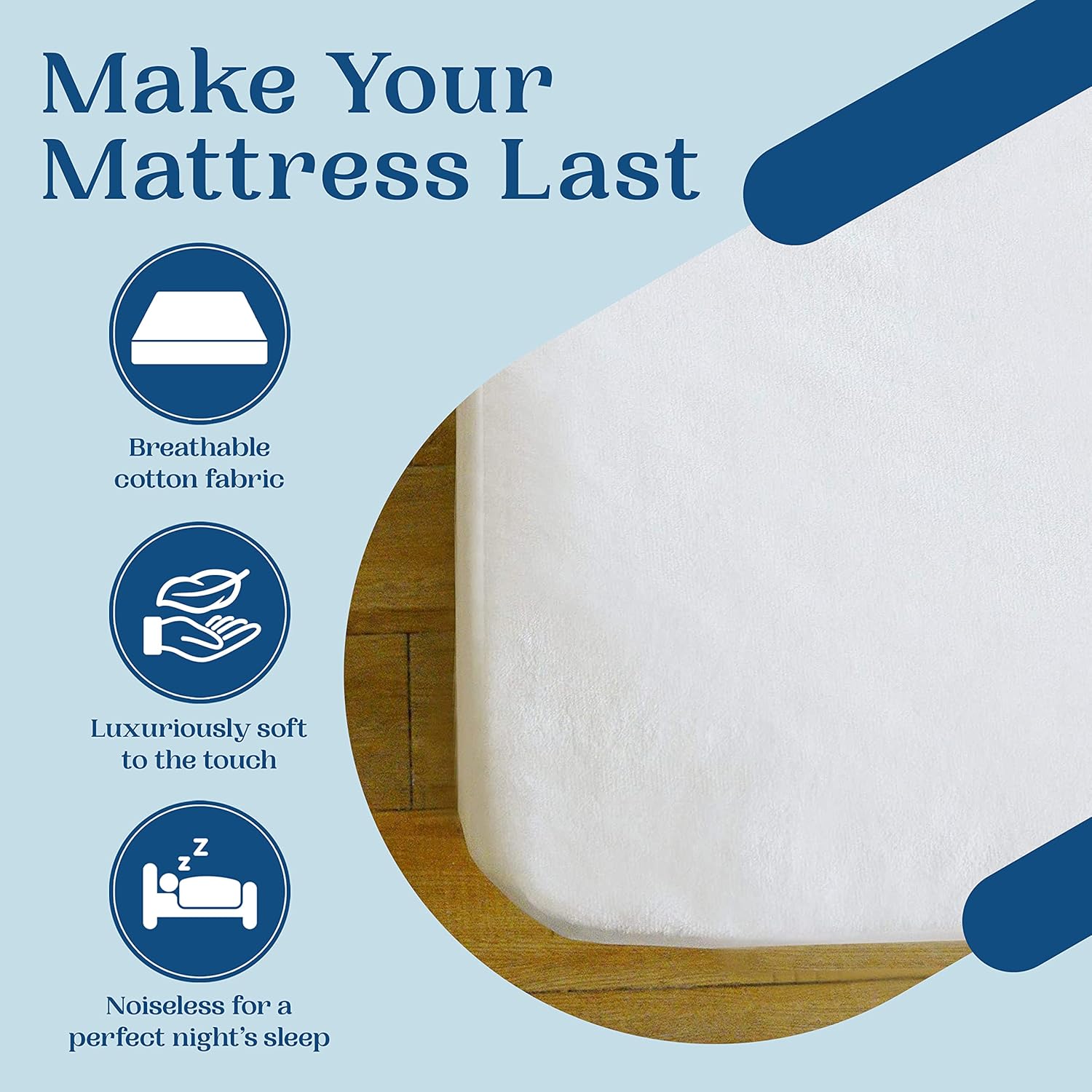 FeelAtHome Waterproof Mattress Cover Twin - 100% Cotton Terry, Soft, Breathable, Noiseless, Fitted Protector, White