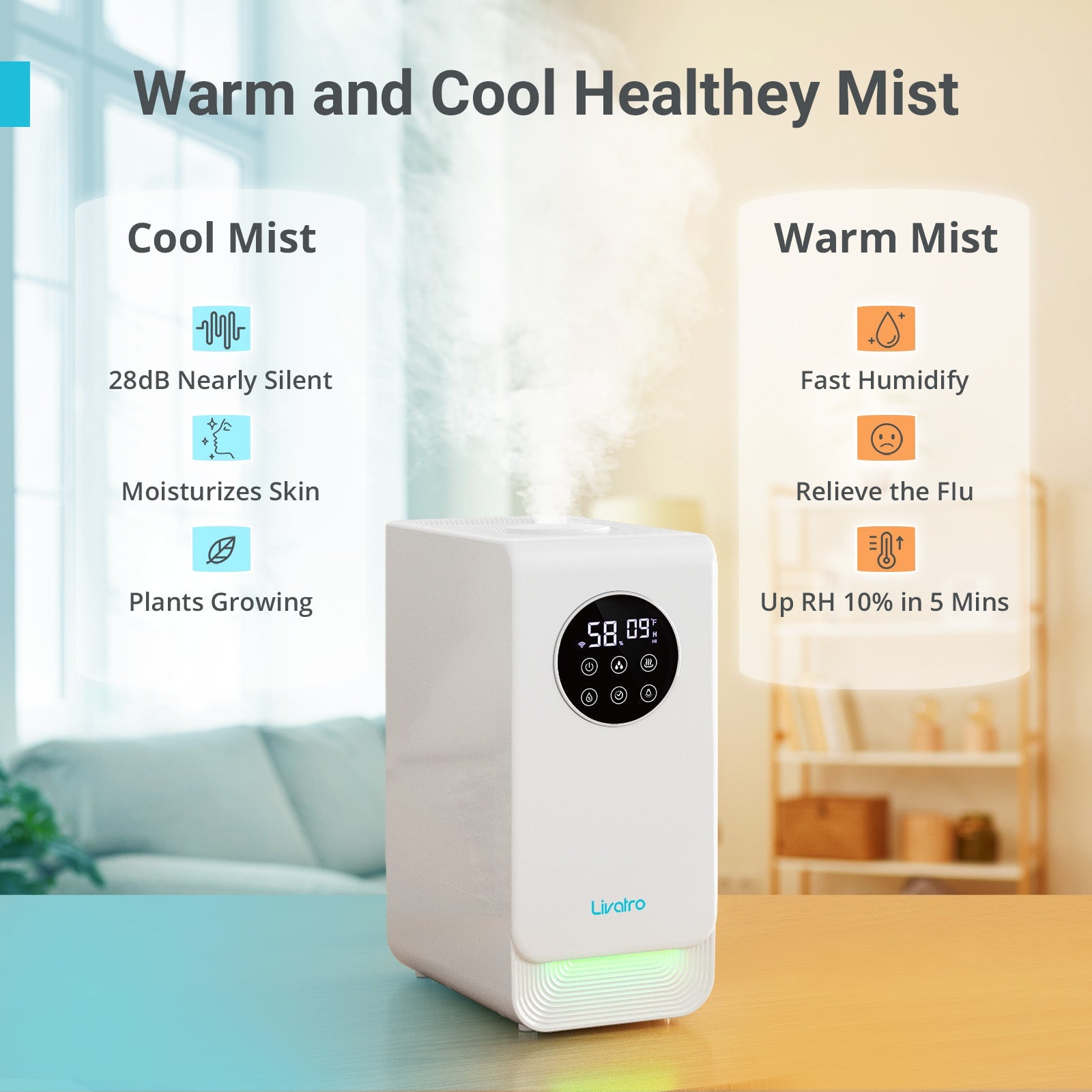 Livatro 6L Smart Warm & Cool Mist Humidifier for Bedroom