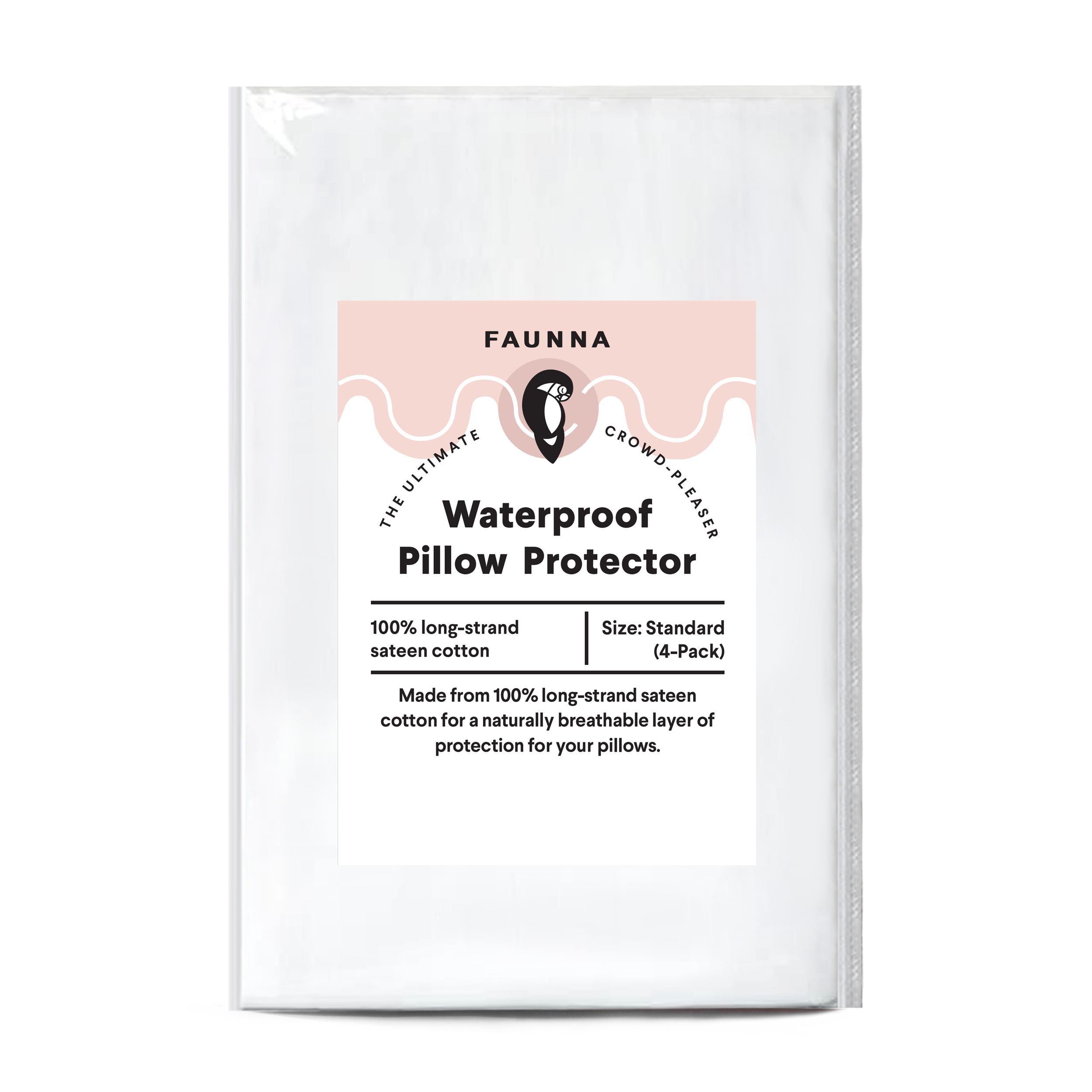 Faunna white waterproof pillow protector Standard 4 Pack package image