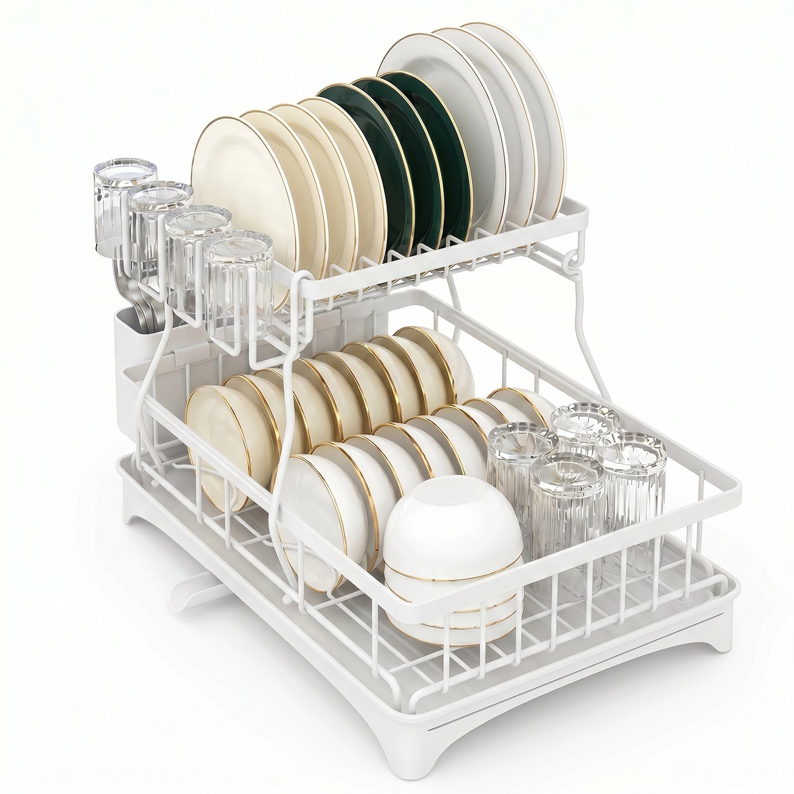 Adivo white 2-tier dish rack