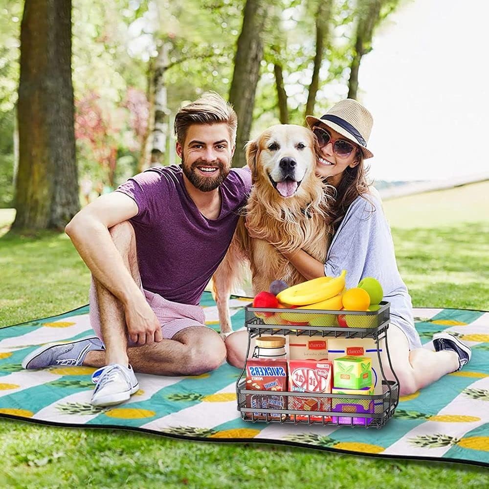 ADIVO 2 Tier Fruit Bowl Carbon Steel Kitchen Fruit and Vegetable Storage Basket