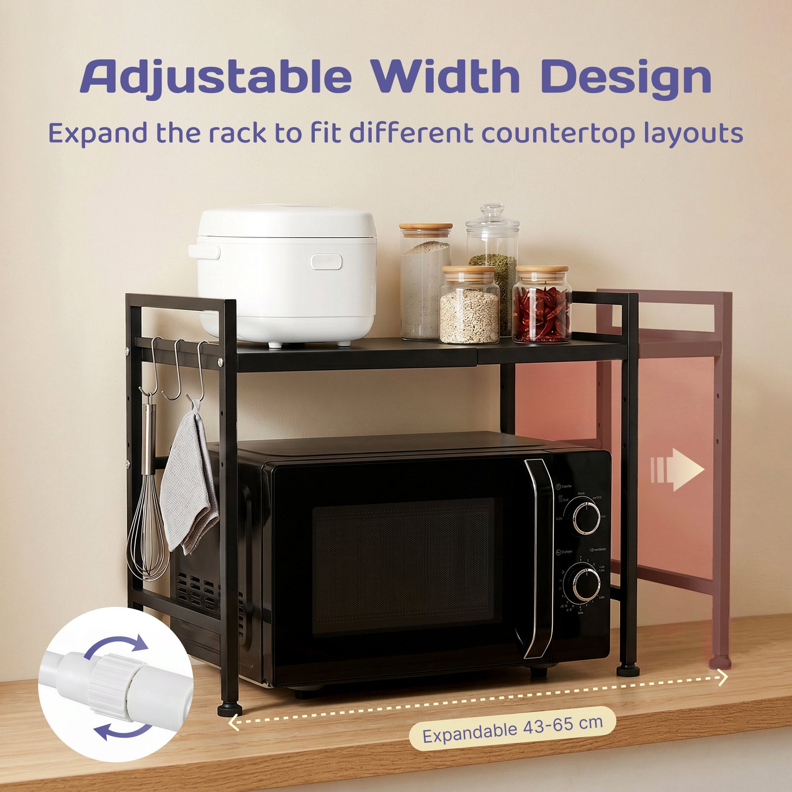 Adivo microwave rack adjustable width design