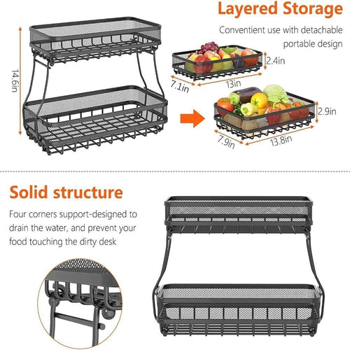 ADIVO 2 Tier Fruit Bowl Carbon Steel Kitchen Fruit and Vegetable Storage Basket