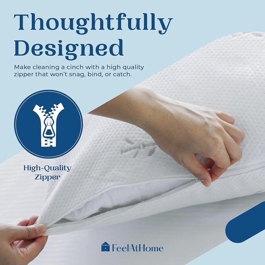 FeelAtHome Cooling Body Pillow Cover - 65% Polyester 35% Bamboo Rayon, Waterproof, Soft Zippered Pillowcase, 20x54 Inch
