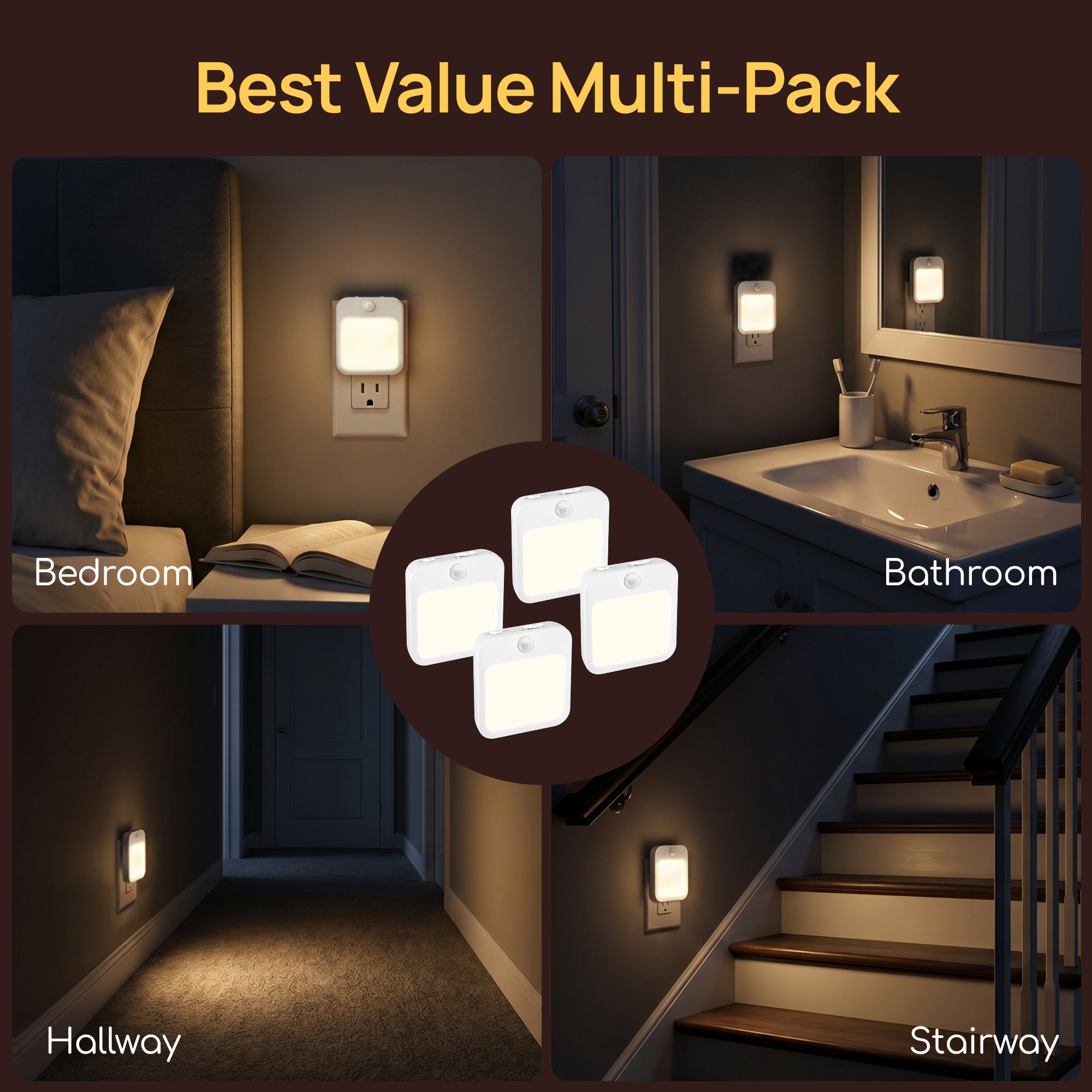 Viviendo motion sensor night lights 4 pack multi-room use