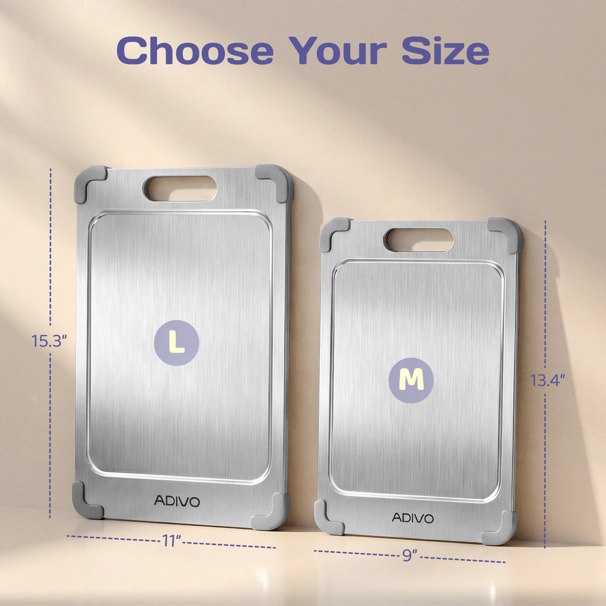 Adivo titanium cutting board size options