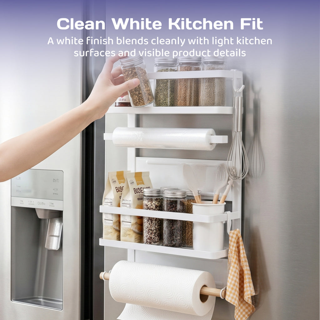 Adivo white fridge rack in a clean kitchen setting