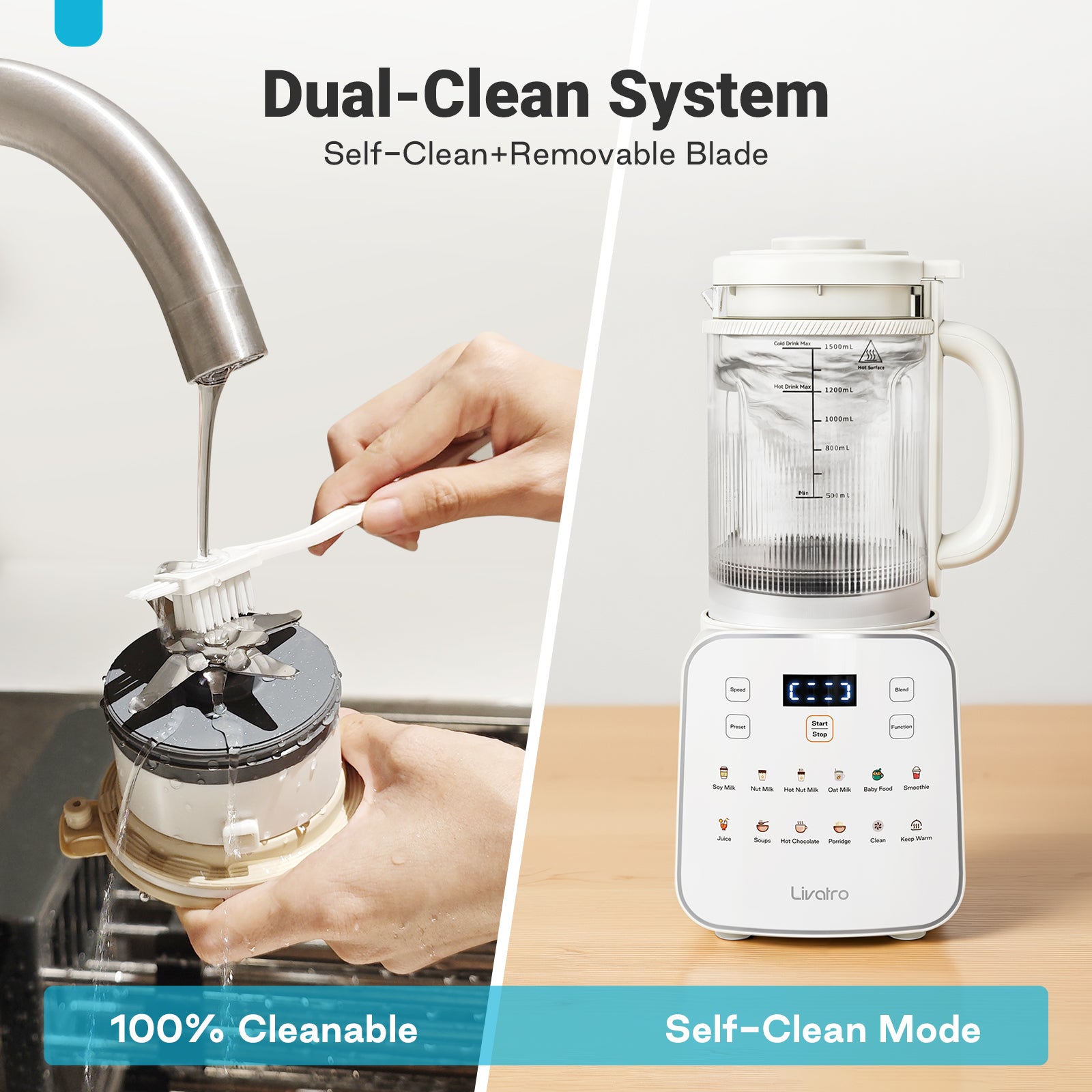 Livatro nut milk maker dual-clean system