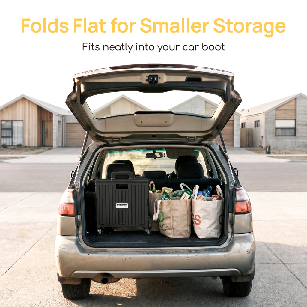 Viviendo 65L foldable shopping trolley cart folds flat for smaller storage