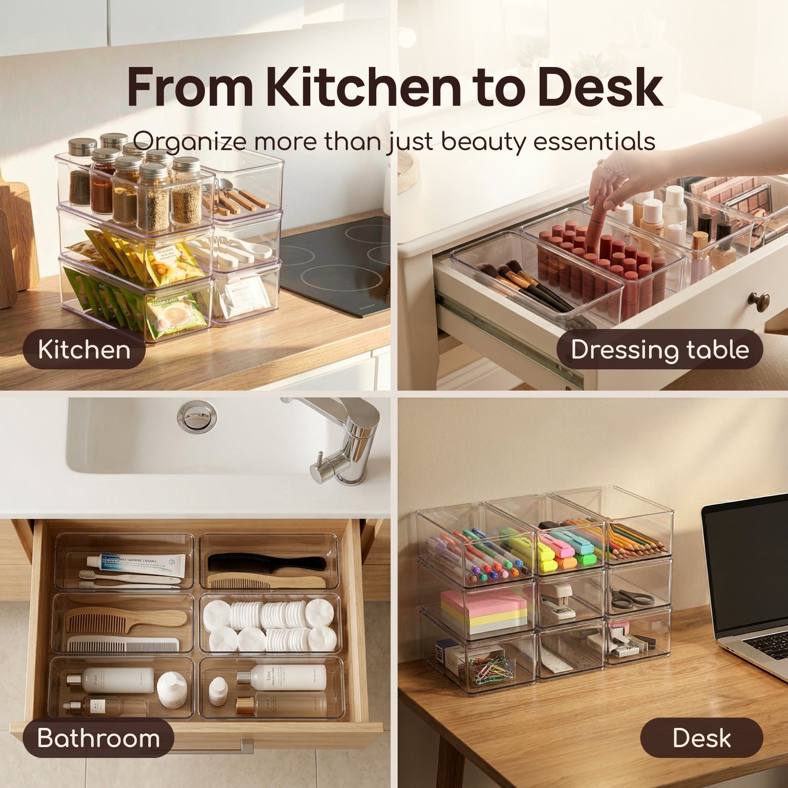 Viviendo clear storage boxes for kitchen dressing table bathroom and desk
