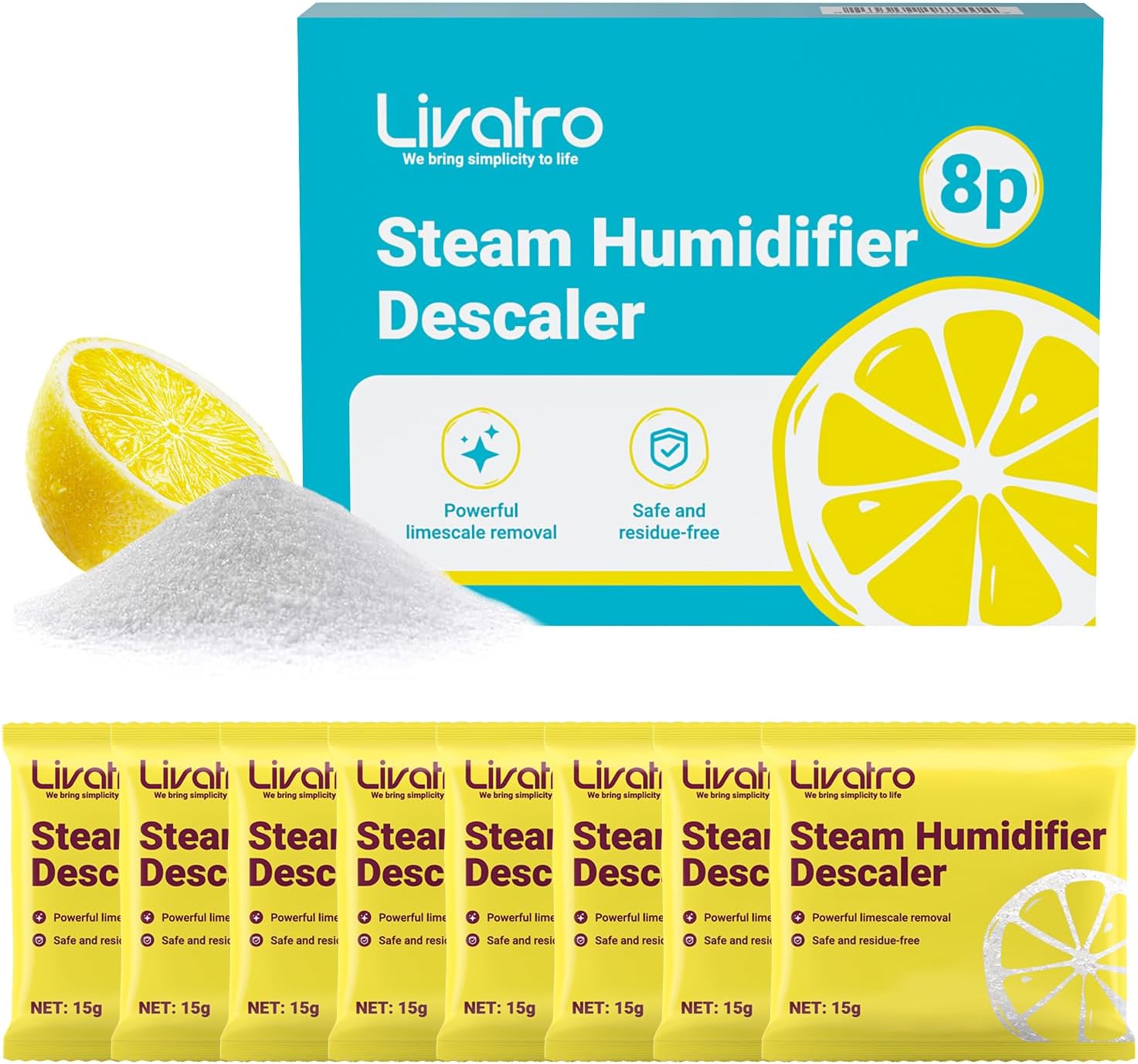 Livatro Citric Acid Descaler for Humidifiers – 8/30 Pack, Individually Wrapped for Mineral Buildup, Appliance Care Tablet, Food Grade