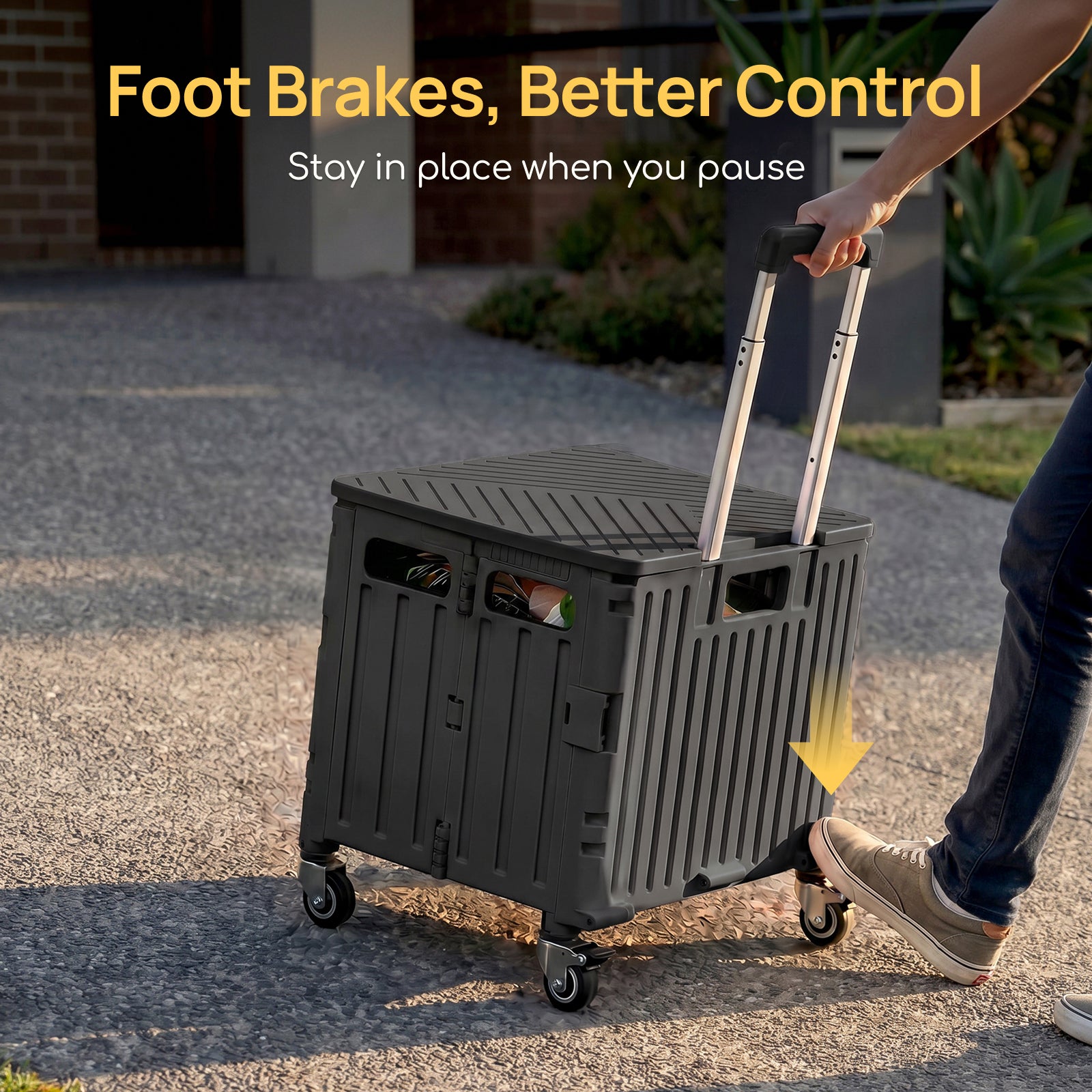 Viviendo 65L foldable shopping trolley cart foot brakes better control
