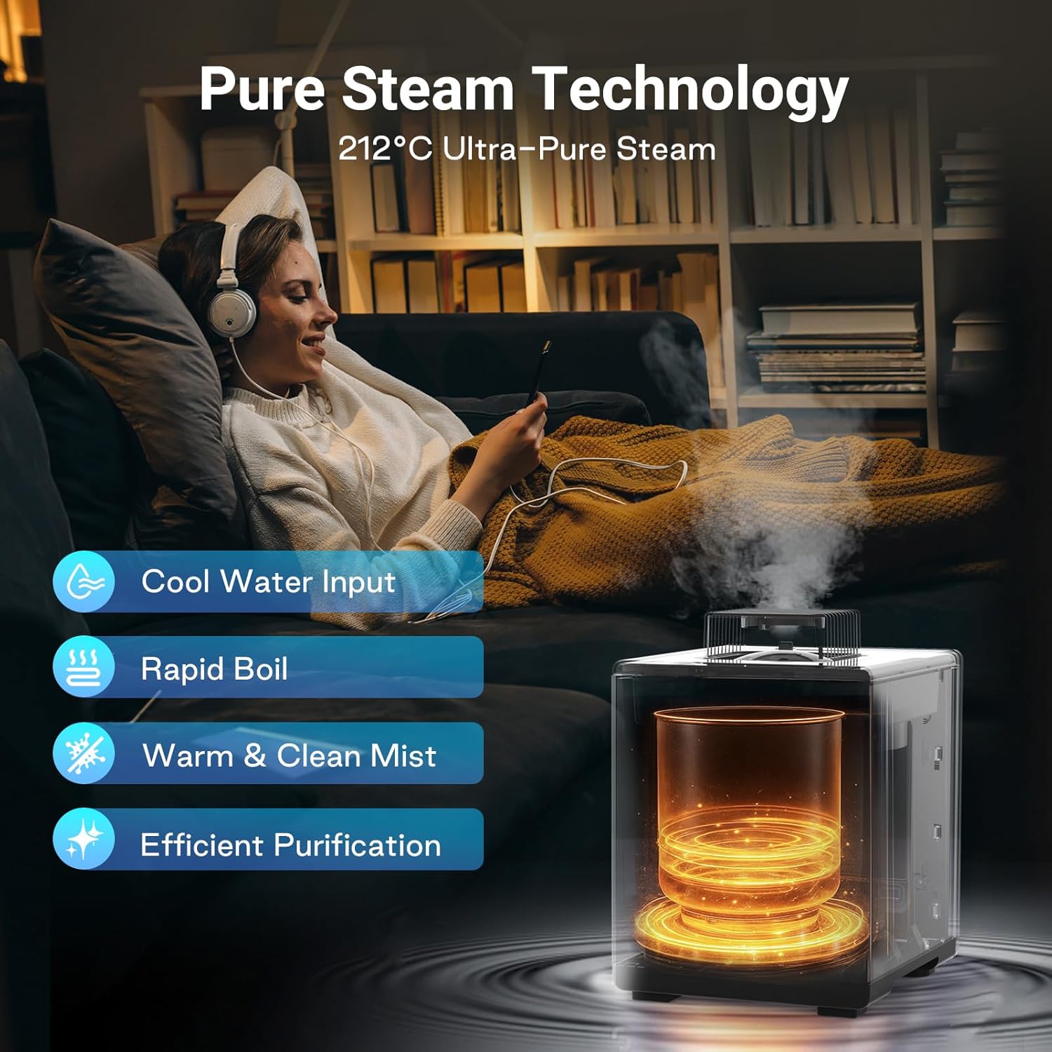 Livatro 3L Stainless Steel Warm Mist Humidifier, Easy Clean, Warm Steam, Sleep Mode & Auto-off, Healthy Air for Bedroom & Living Room