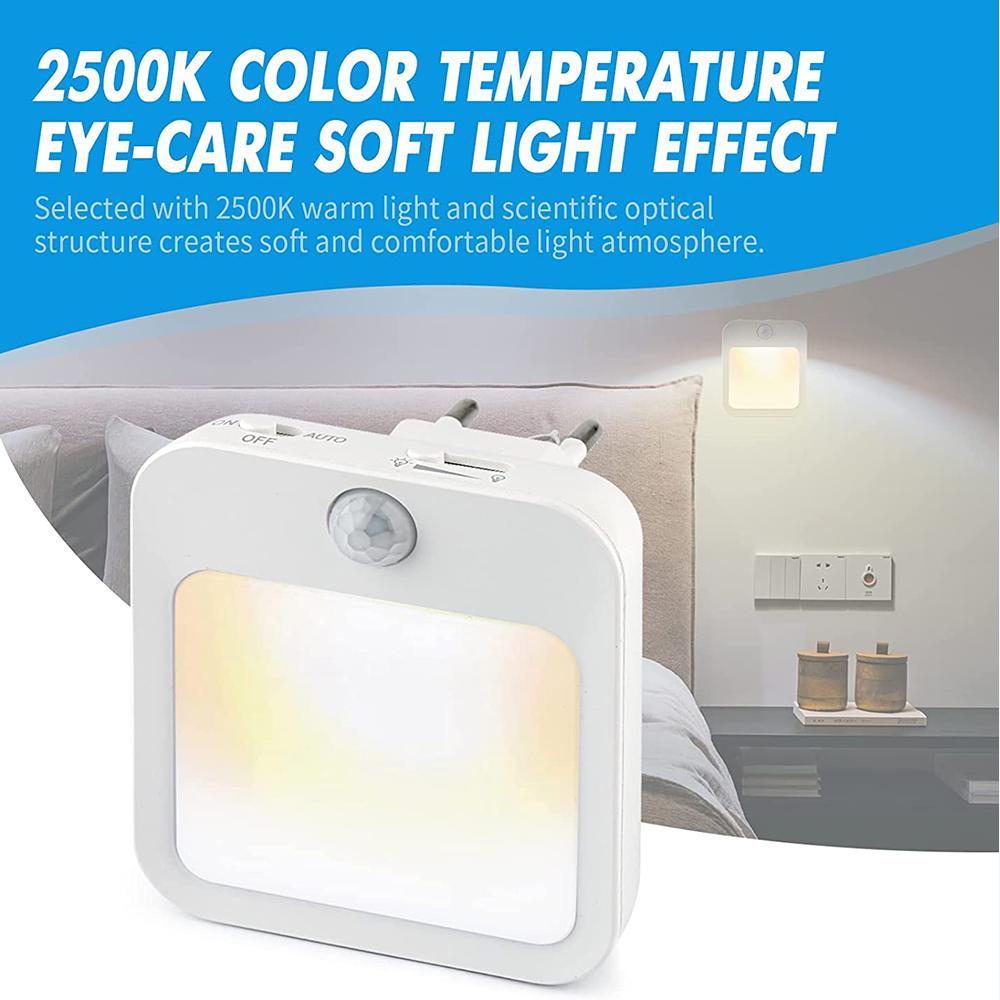 Plug-in Motion Sensor Night Light with Dusk-to-Dawn Sensor & Stepless Dimming