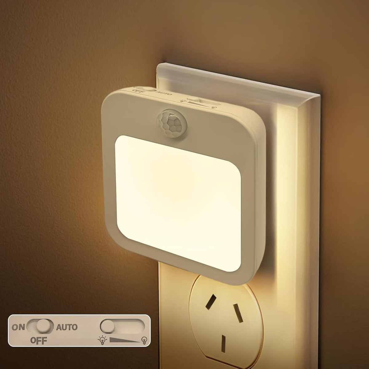 Plug-in Motion Sensor Night Light with Dusk-to-Dawn Sensor & Stepless Dimming