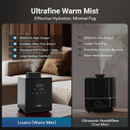 Livatro 3L Stainless Steel Warm Mist Humidifier, Easy Clean, Warm Steam, Sleep Mode & Auto-off, Healthy Air for Bedroom & Living Room