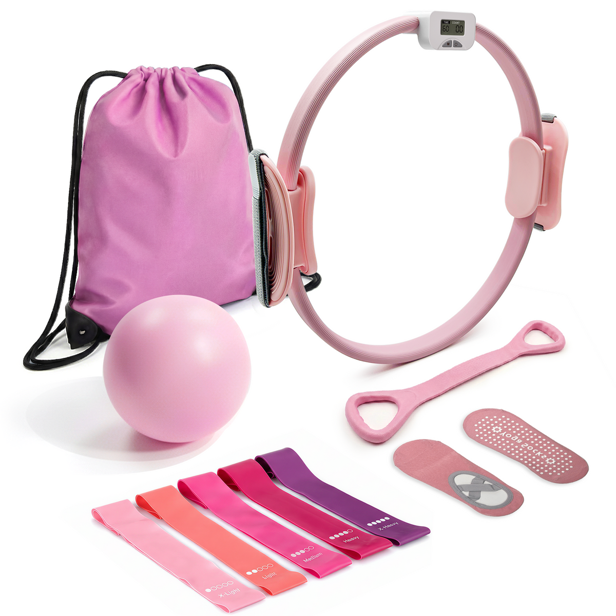 T3 Counting Pilates Ring Set with Adjustable Straps | Smart Fitness & Yoga Kit for Home Workout, Body Shaping & Core Training