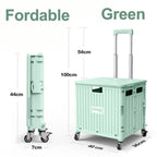Viviendo 65L Foldable Shopping Trolley Cart Portable Grocery Basket Rolling Wheel with Top Cover