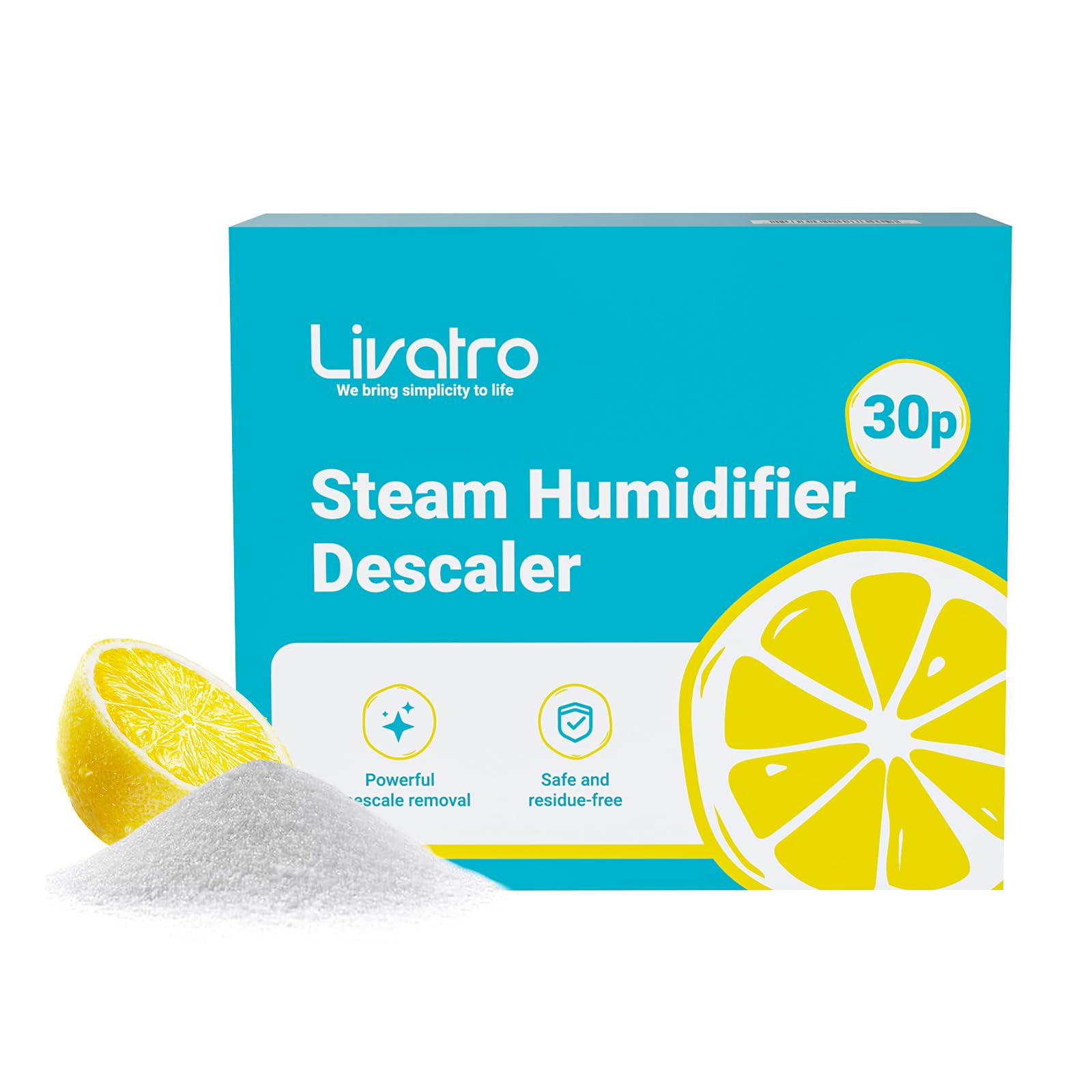 Livatro Citric Acid Descaler for Humidifiers – 8/30 Pack, Individually Wrapped for Mineral Buildup, Appliance Care Tablet, Food Grade