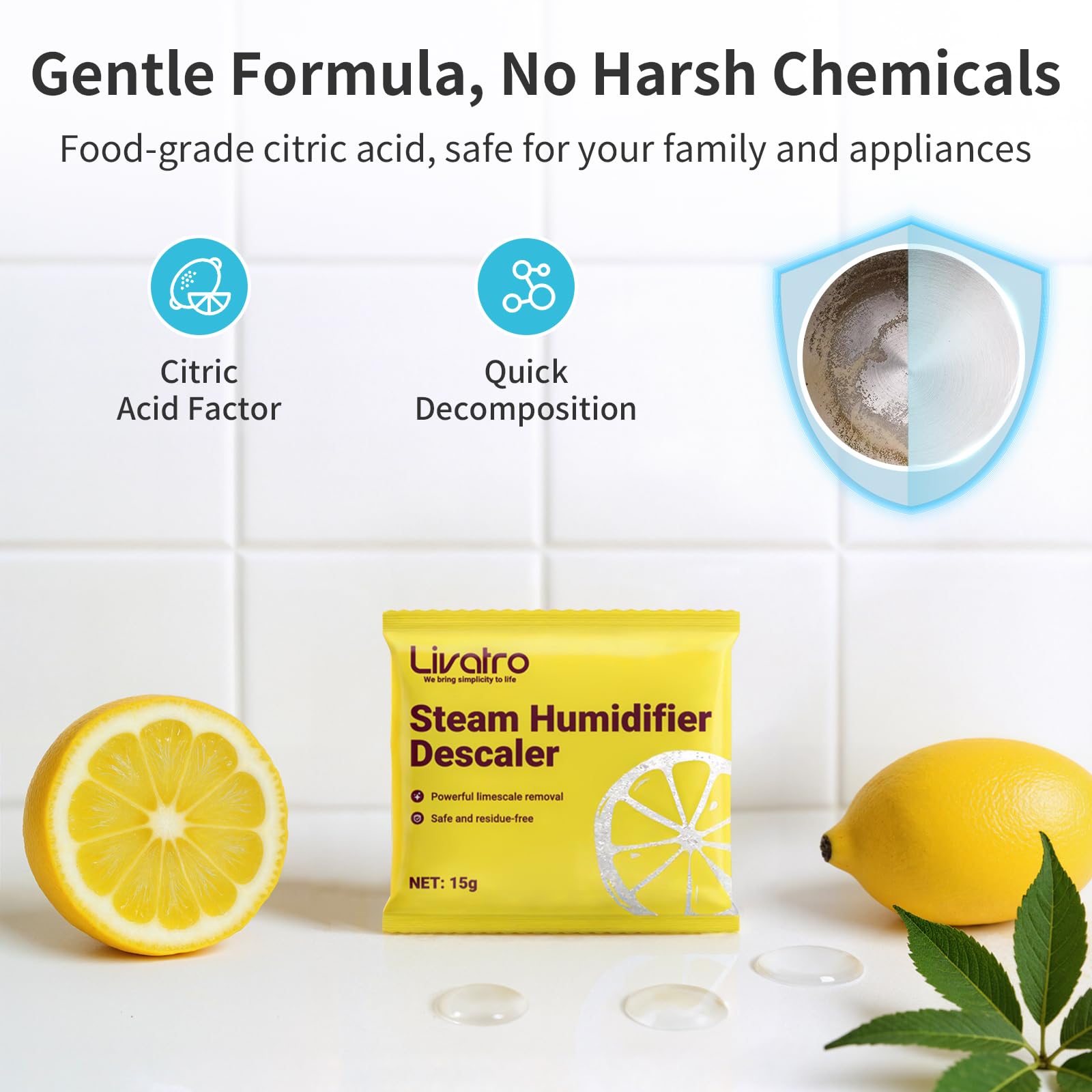 Livatro Citric Acid Descaler for Humidifiers – 8/30 Pack, Individually Wrapped for Mineral Buildup, Appliance Care Tablet, Food Grade