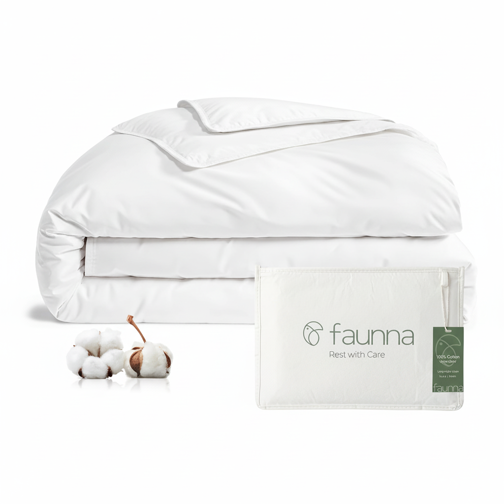 FAUNNA 100% Cotton Duvet Cover, Hypoallergenic White Zipper Comforter Cover, Bed Bug Proof, Breathable & Antimicrobial Protector