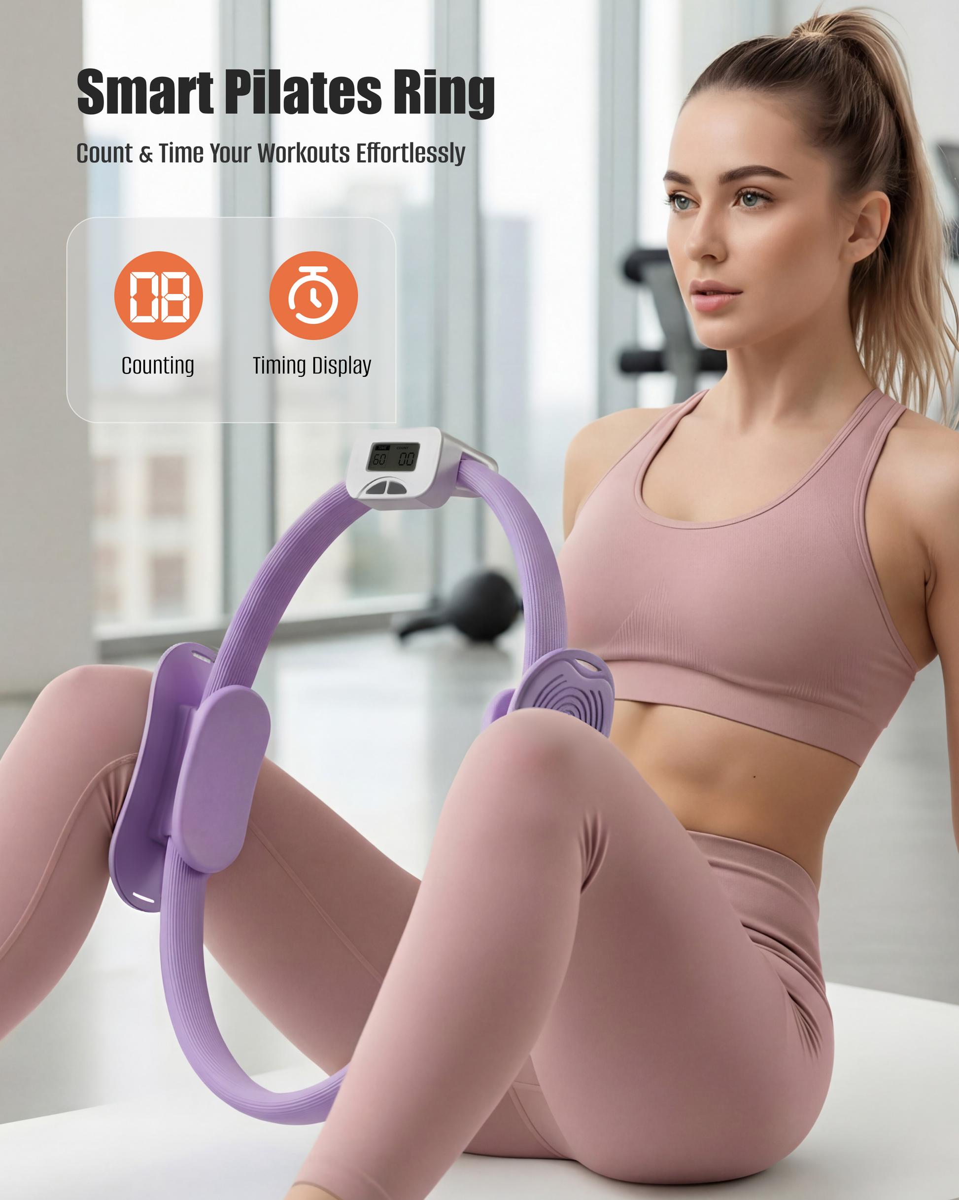 T3 Counting Pilates Ring Set with Adjustable Straps | Smart Fitness & Yoga Kit for Home Workout, Body Shaping & Core Training