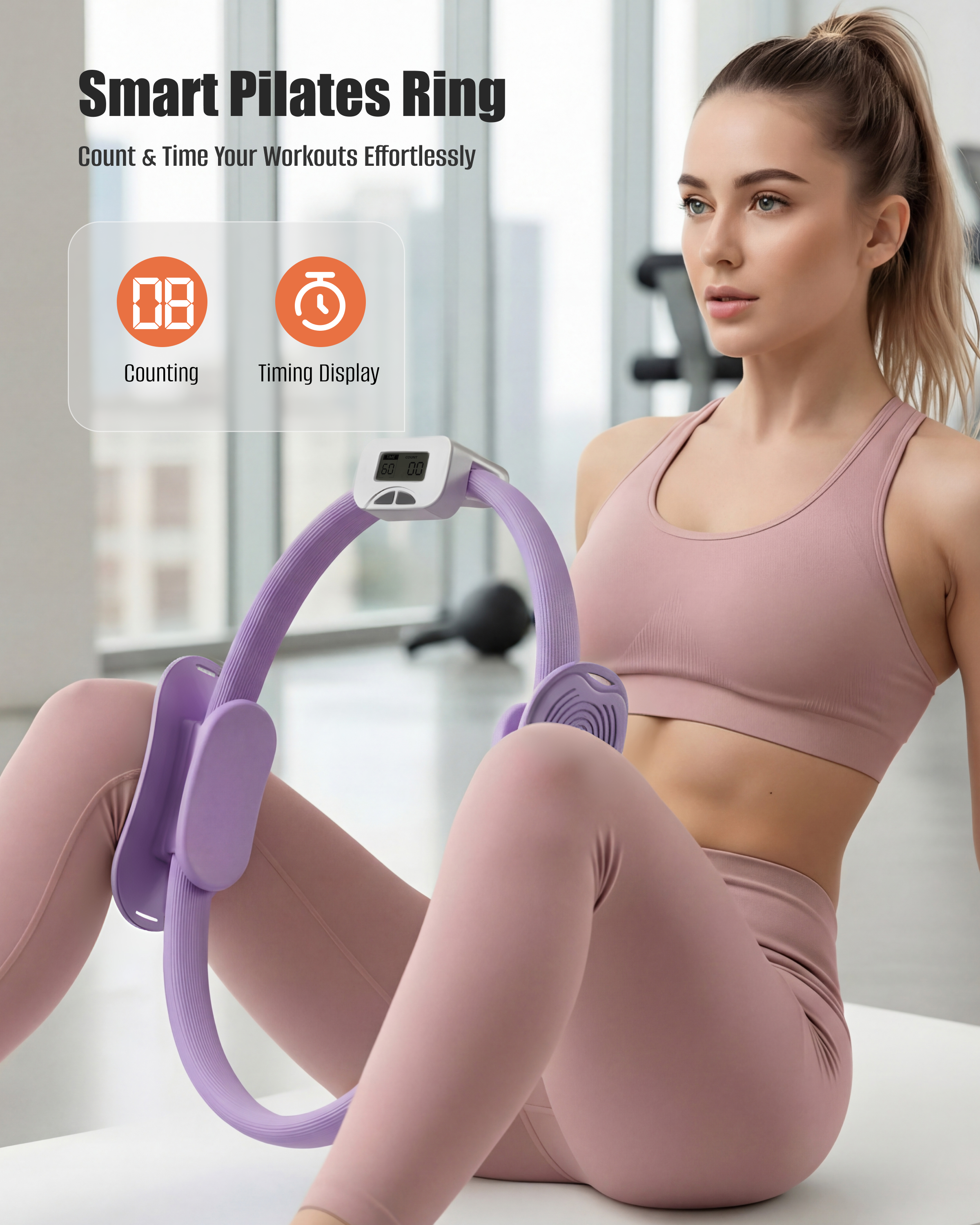 T3 Counting Pilates Ring Set with Adjustable Straps | Smart Fitness & Yoga Kit for Home Workout, Body Shaping & Core Training