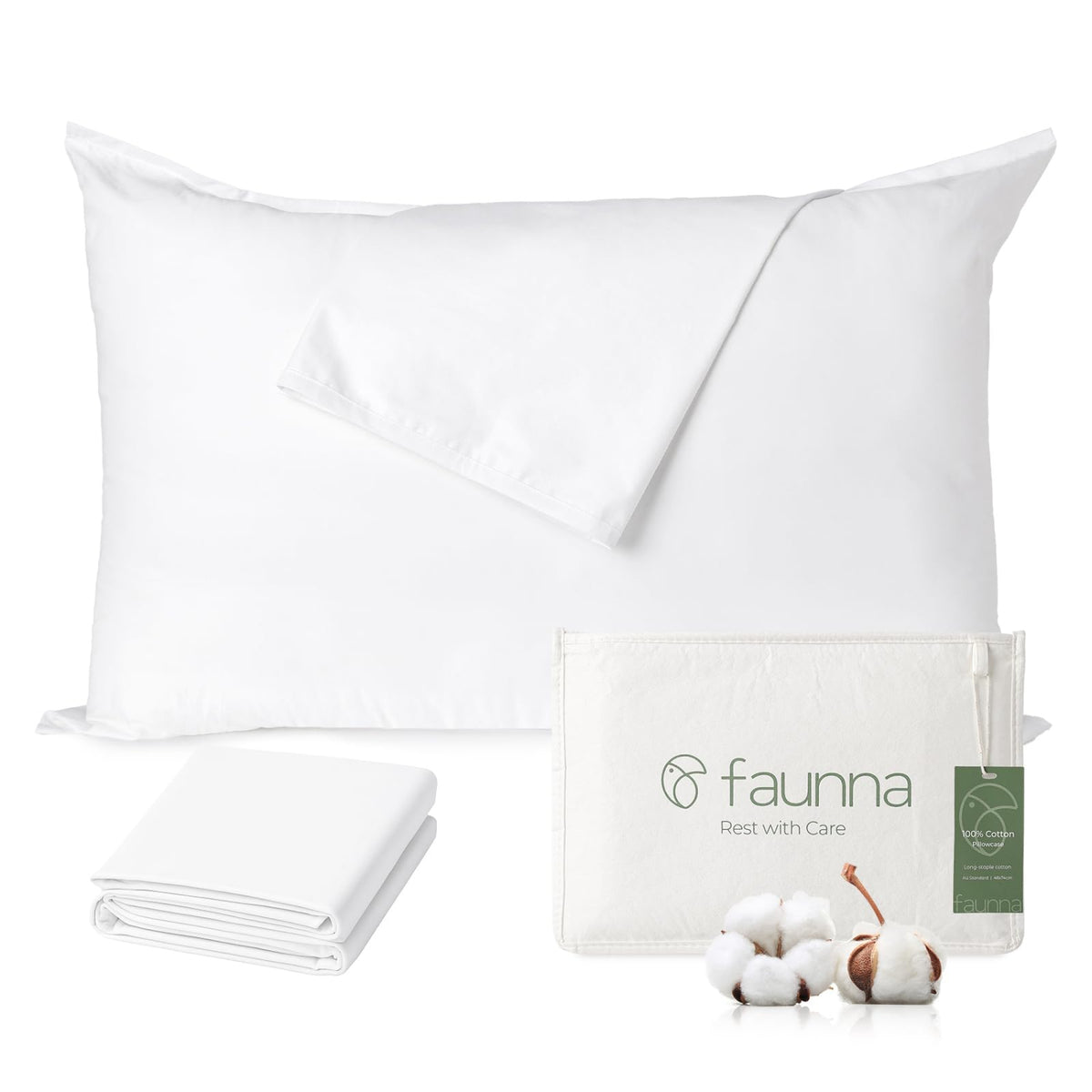FAUNNA 100% Cotton Pillow Protectors, 600 Thread Count, Zippered, Dust Mite Resistant, Hypoallergenic