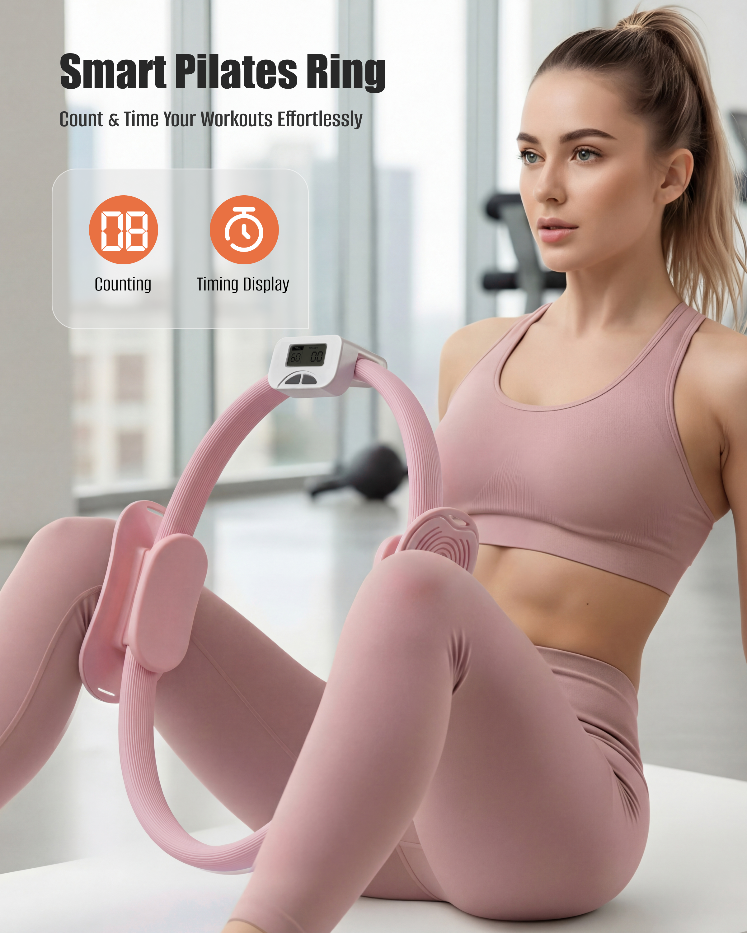 T3 Counting Pilates Ring Set with Adjustable Straps | Smart Fitness & Yoga Kit for Home Workout, Body Shaping & Core Training
