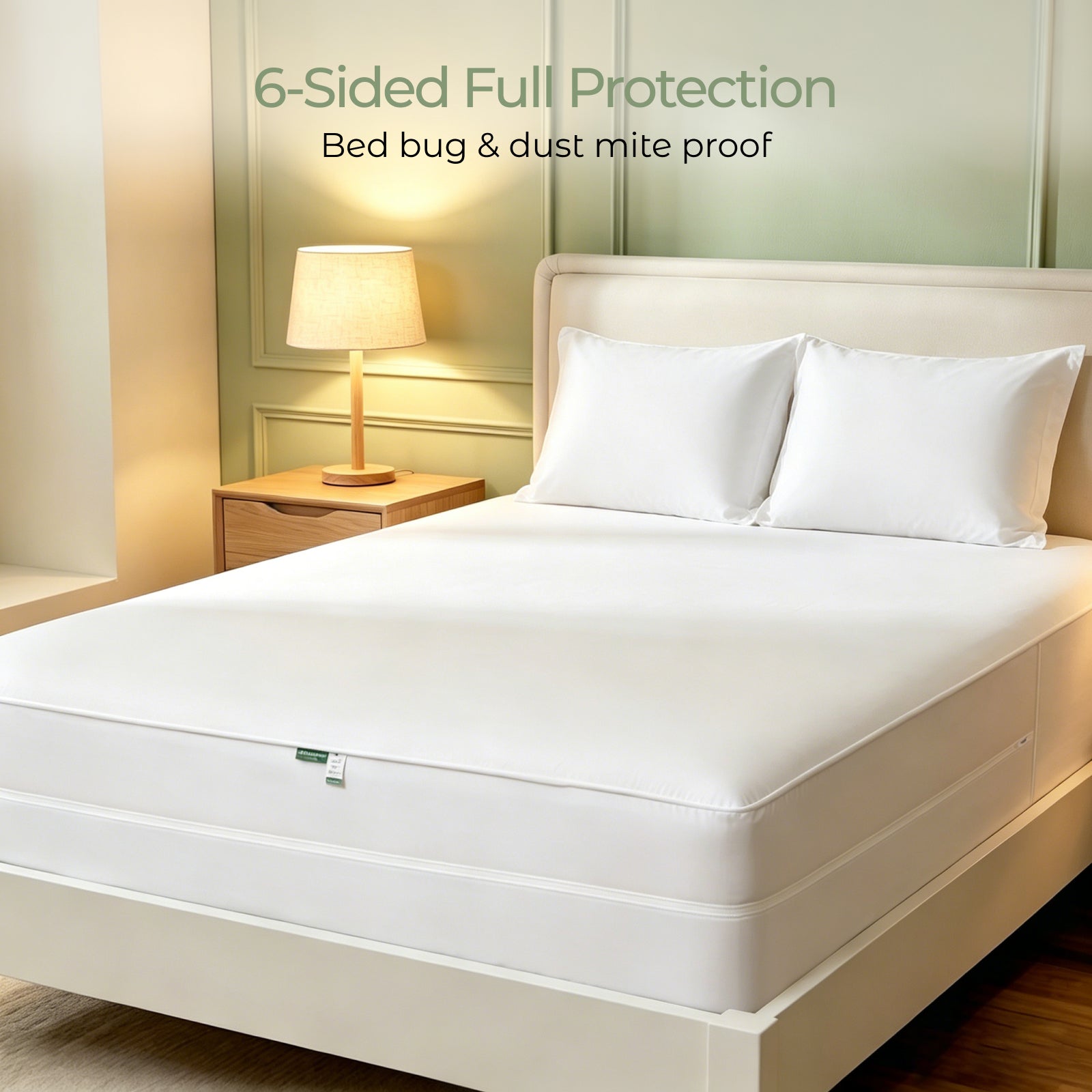 FAUNNA 6-Sided Mattress Encasement – 100% Cotton, Dust Mite & Bed Bug Proof, Microban, Silent Zipper, OEKO-TEX