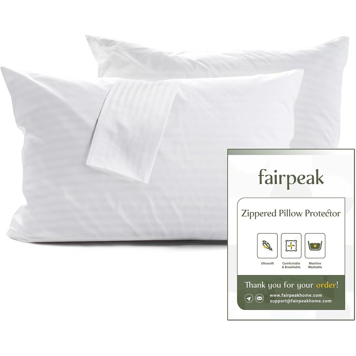 Fairpeak Pillow Protectors,Zippered, Hotel-Quality, Breathable, Machine Washable