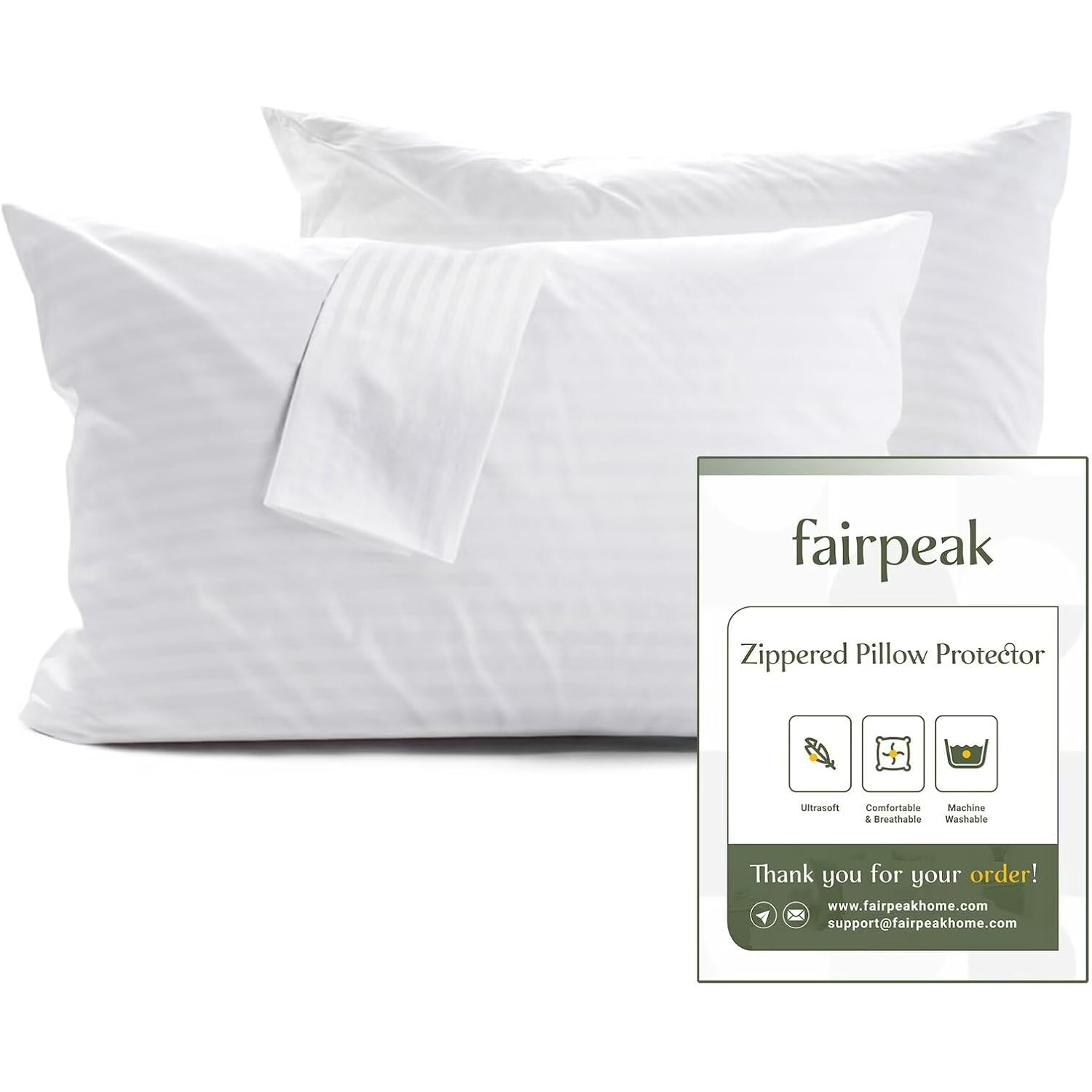 Fairpeak Pillow Protectors,Zippered, Hotel-Quality, Breathable, Machine Washable