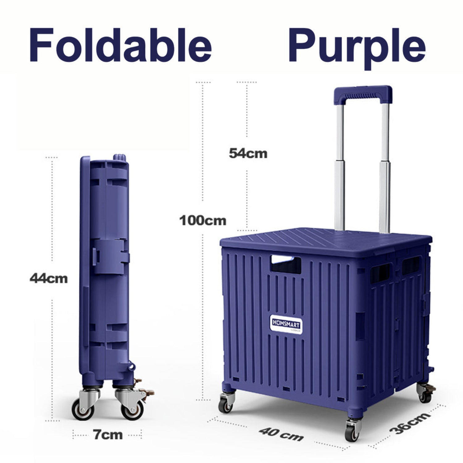 Viviendo 65L Foldable Shopping Trolley Cart Portable Grocery Basket Rolling Wheel with Top Cover