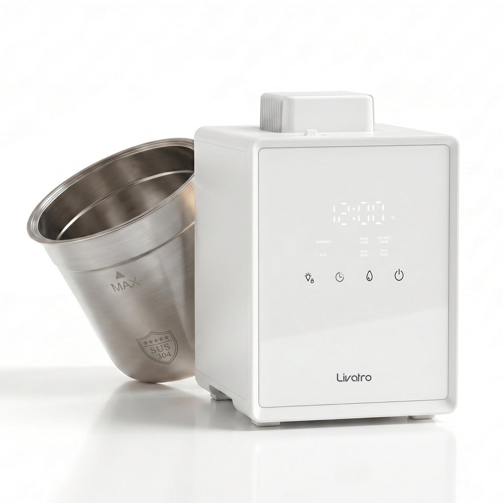 Livatro 3L Warm Mist Humidifier – 304 Stainless Steel Tank, Auto-Clean, Sleep Mode (＜25 dB), Child Lock & Auto-Off, ETL Listed