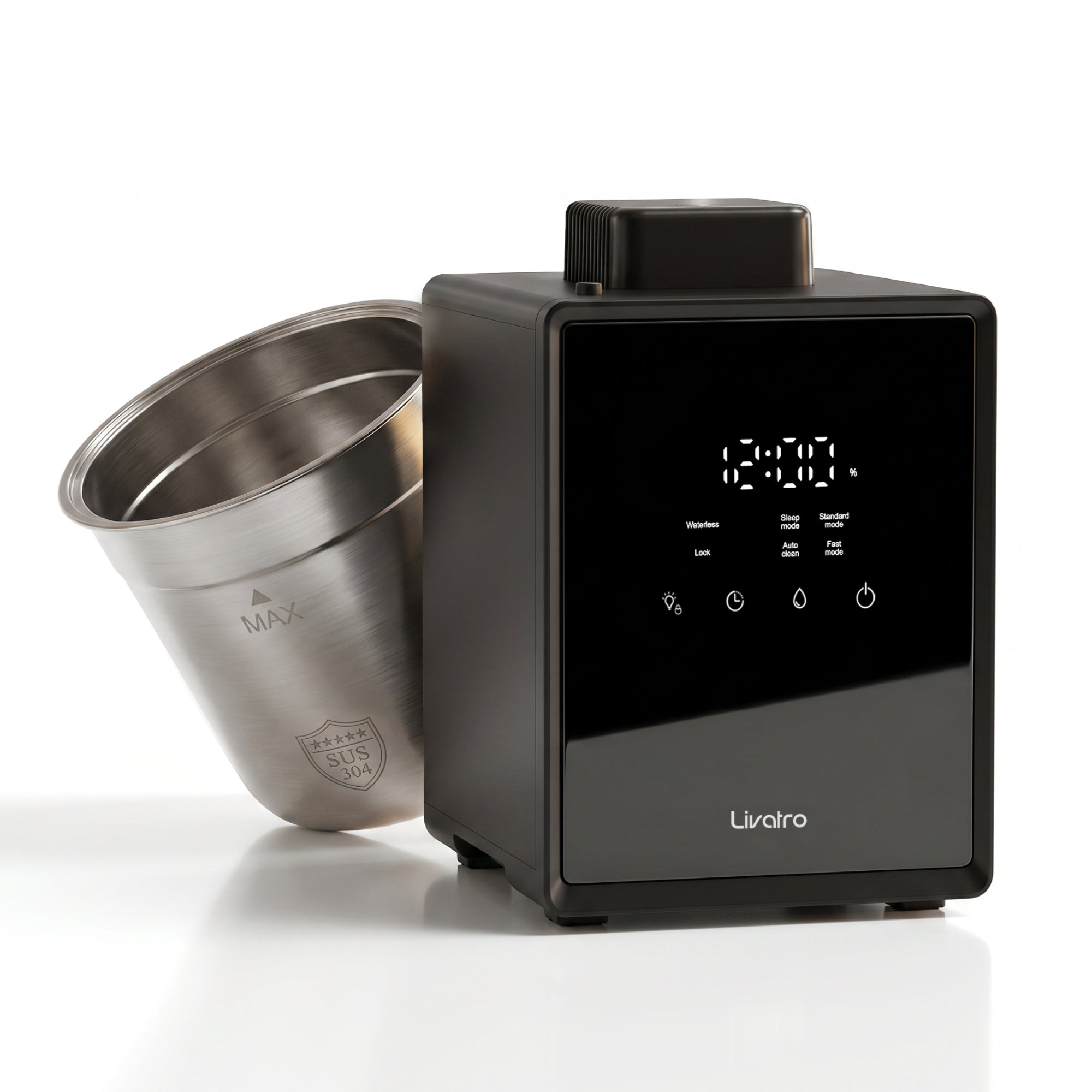 Livatro 3L Warm Mist Humidifier – 304 Stainless Steel Tank, Auto-Clean, Sleep Mode (＜25 dB), Child Lock & Auto-Off, ETL Listed