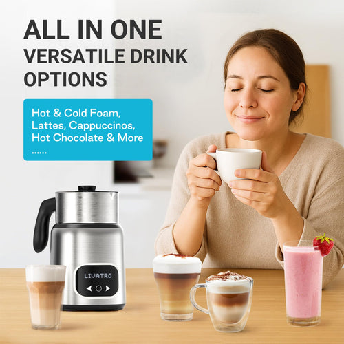 14-in-1 Milk Frother & Steamer, 21oz Detachable Cup, IH Fast Heat, Smart Memory, Dishwasher Safe