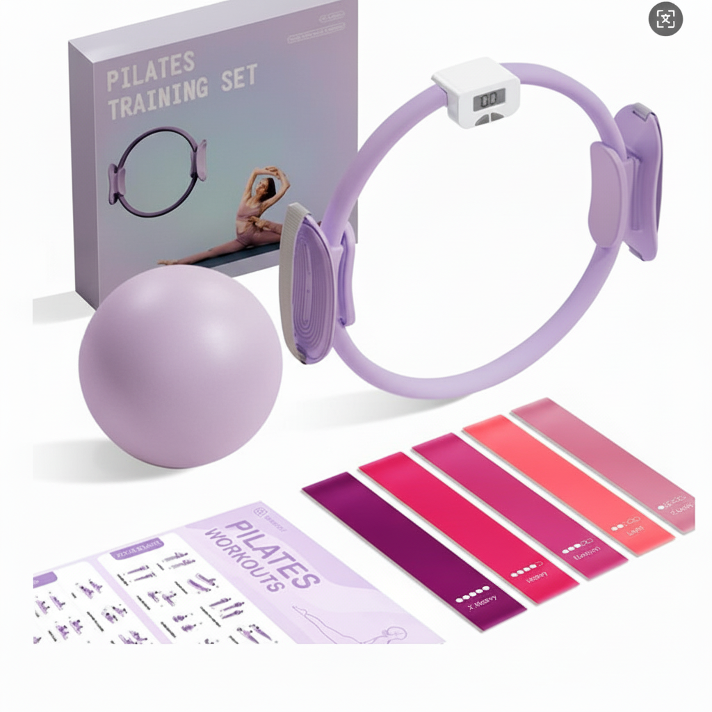 T3 Counting Pilates Ring Set with Adjustable Straps | Smart Fitness & Yoga Kit for Home Workout, Body Shaping & Core Training -  Purple
