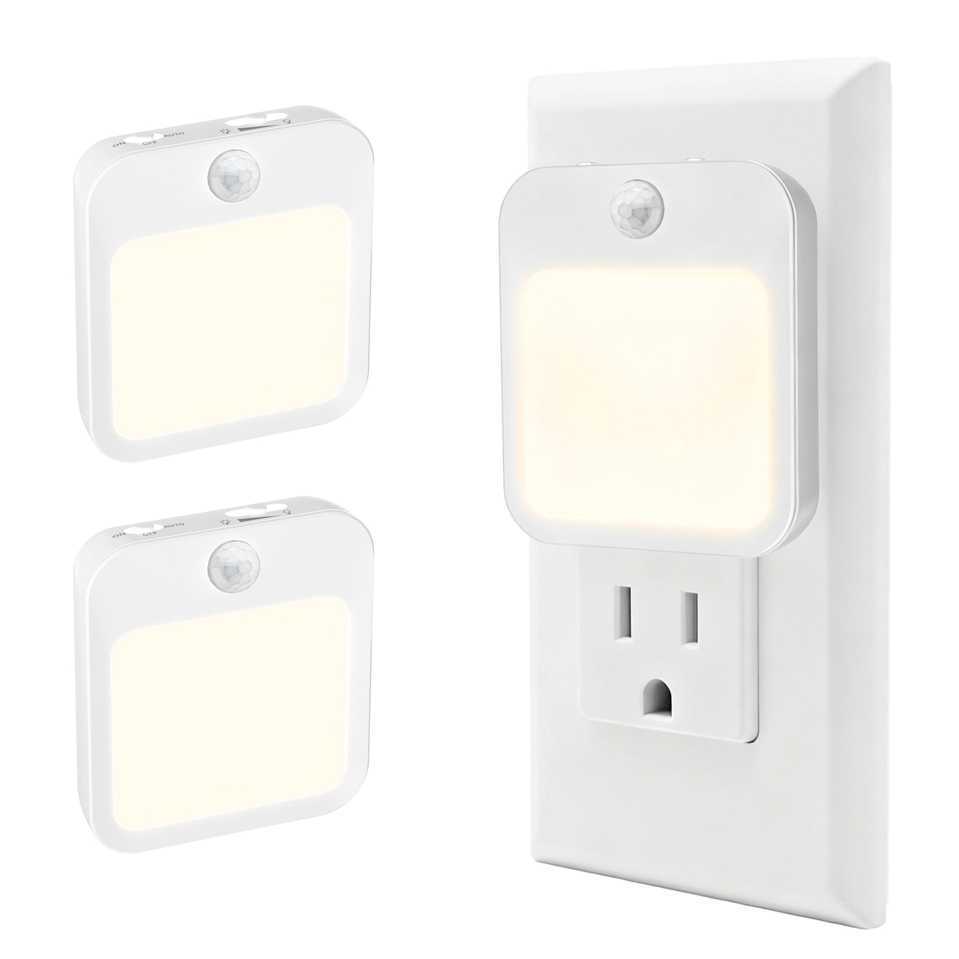 Plug-In Motion Sensor Night Light, Dusk-to-Dawn LED with Stepless Dimming, Energy-Saving