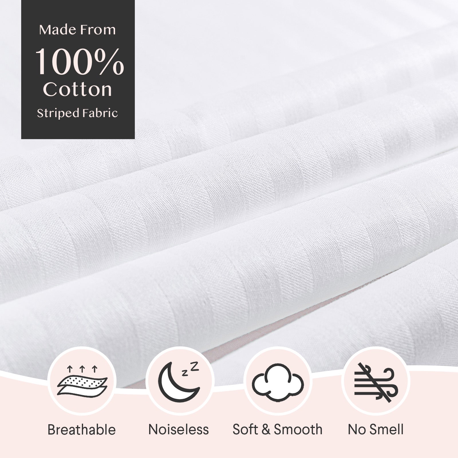Faunna 600TC 100% Cotton Pillow Protectors Oeko-TEX, Silent Zipper, Hotel-Grade, White