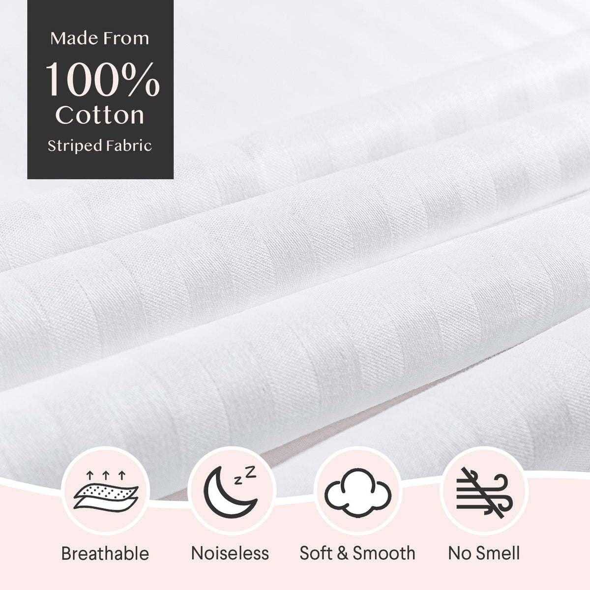 Faunna 600TC 100% Cotton Pillow Protectors, Queen (20x30"), 2 Pack, Oeko-TEX, Silent Zipper, Hotel-Grade, White